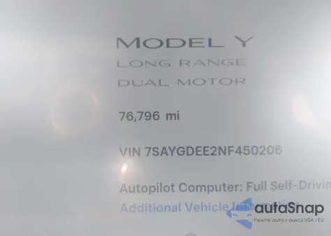 2022 Tesla Model Y Long Range Dual Motor All-Wheel Drive from USA, damaged, VIN 7SAYGDEE2NF450206